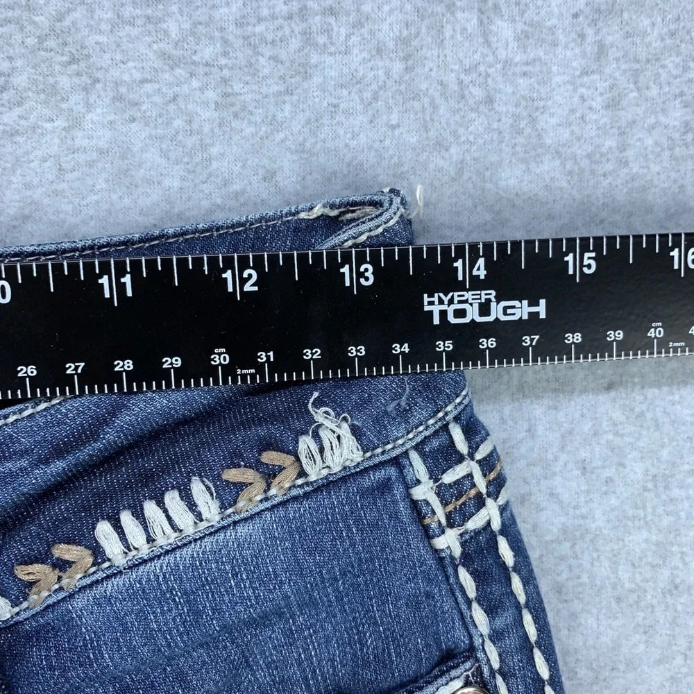 L.A. Idol Bootcut Jeans Womens 7 Blue Rhinestone Embroidered Pockets Stretch